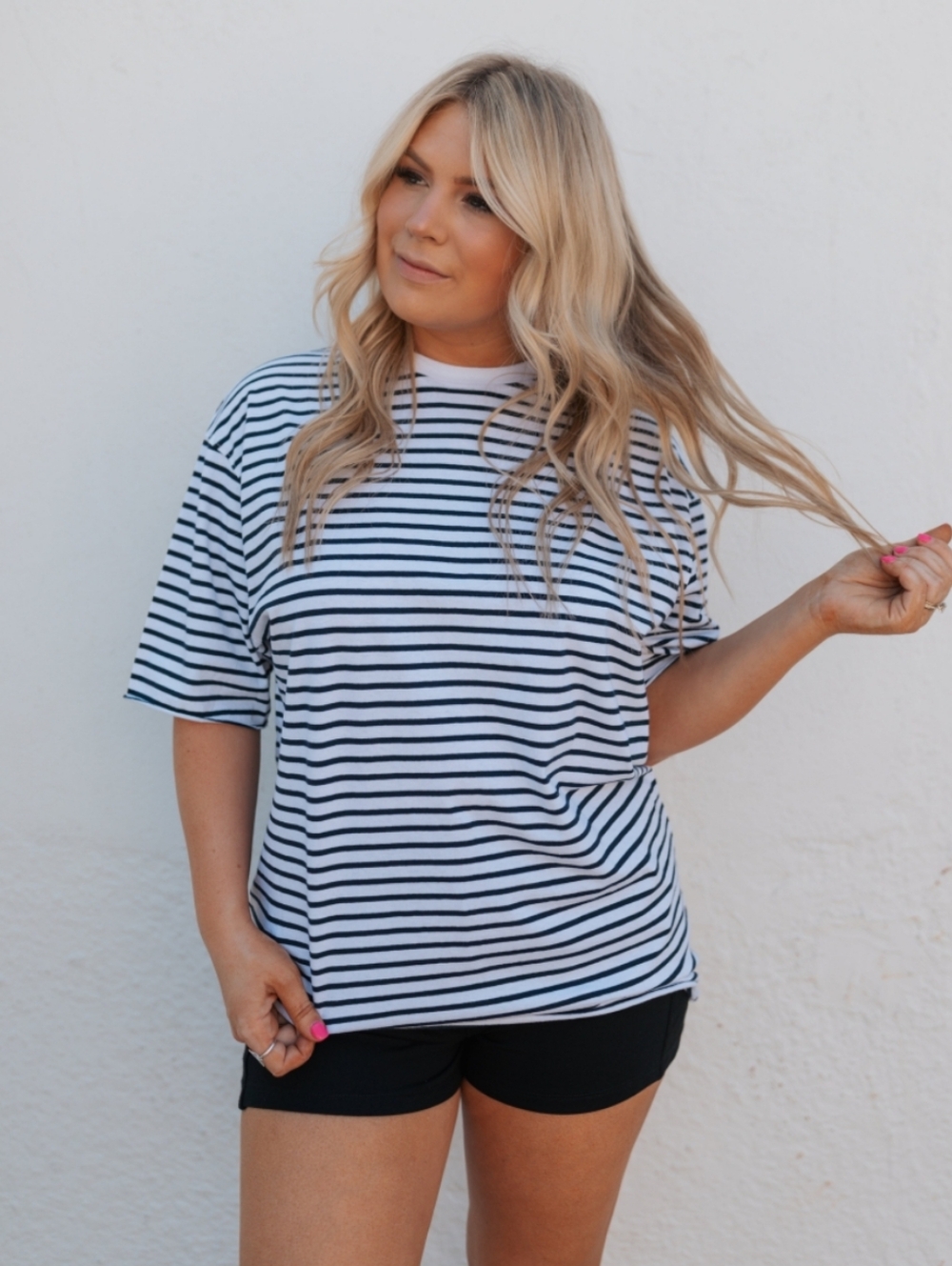 🌊NWT Mono B "Coastal Cotton Striped Tee" Navy💙White🤍💯% Cotton🙌🏻 Sz Large🌊